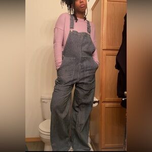 Everlane pinstripe gardener overalls